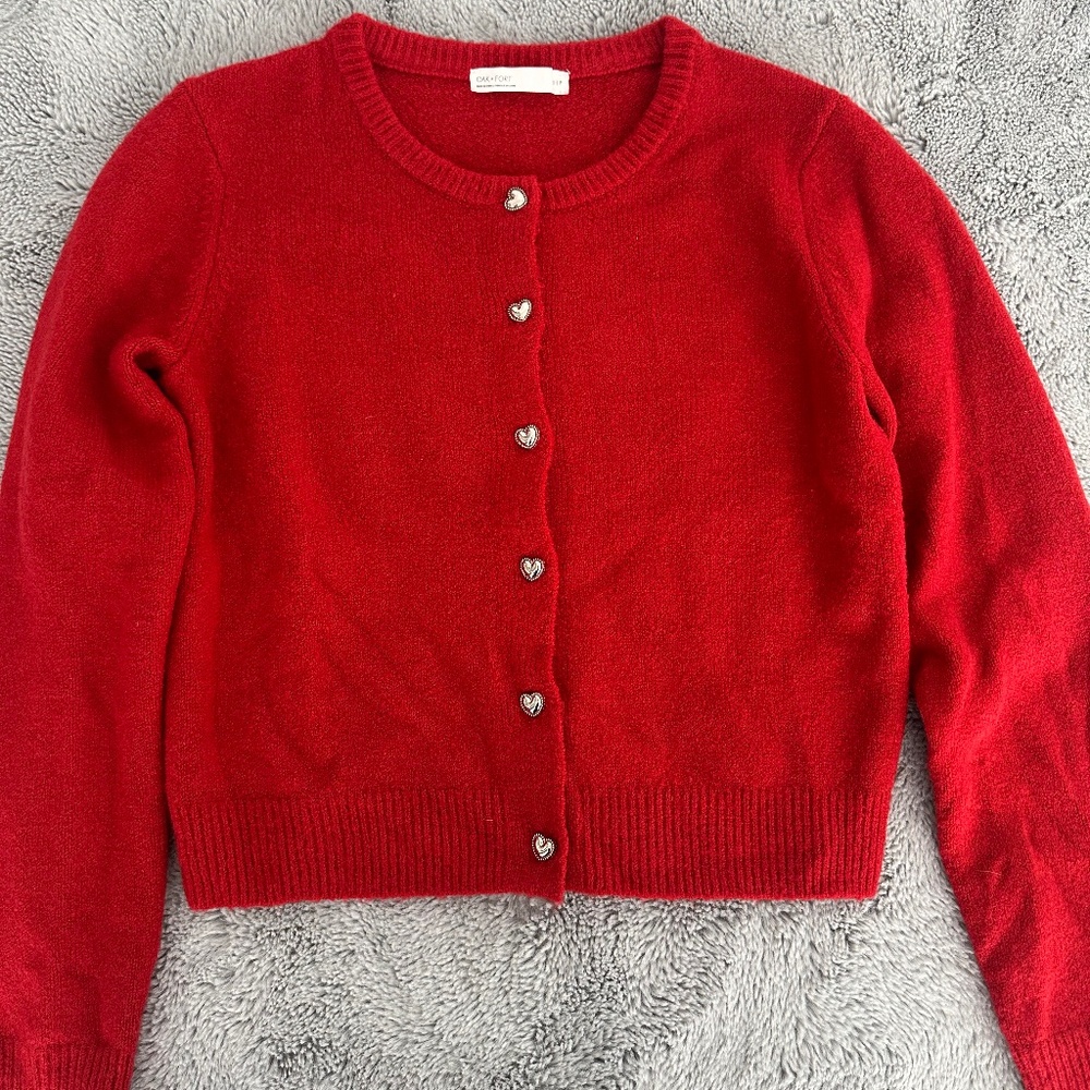 Oak + Fort Heart Button Front Cardigan